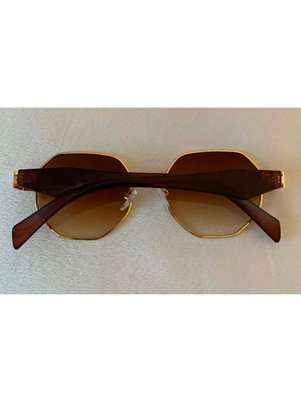 Unisex Vintage Style Octagonal Gold Frame Sunglasses W/ Gradient Tea Brown Lense